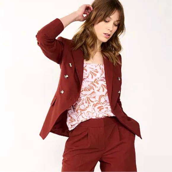 Nine West Pants - NWT Nine West Chestnut Lined Double Breasted Blazer & Cropped Wide Pants Suit